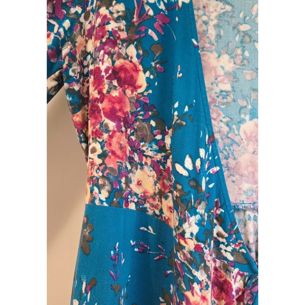 Boho Fairy Lovestitch Size S Teal Blue Floral Wrap Dress Long Sleeve Ruffle Hem - Picture 3 of 8